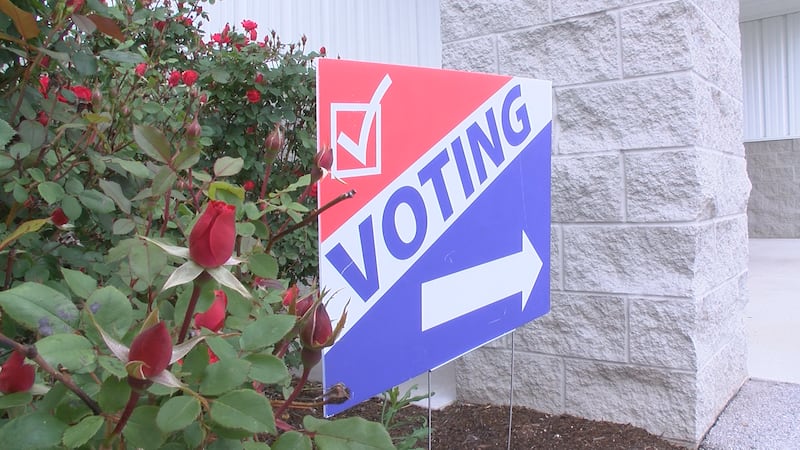 Voting sign outside of Tippecanoe County Fairgrounds.